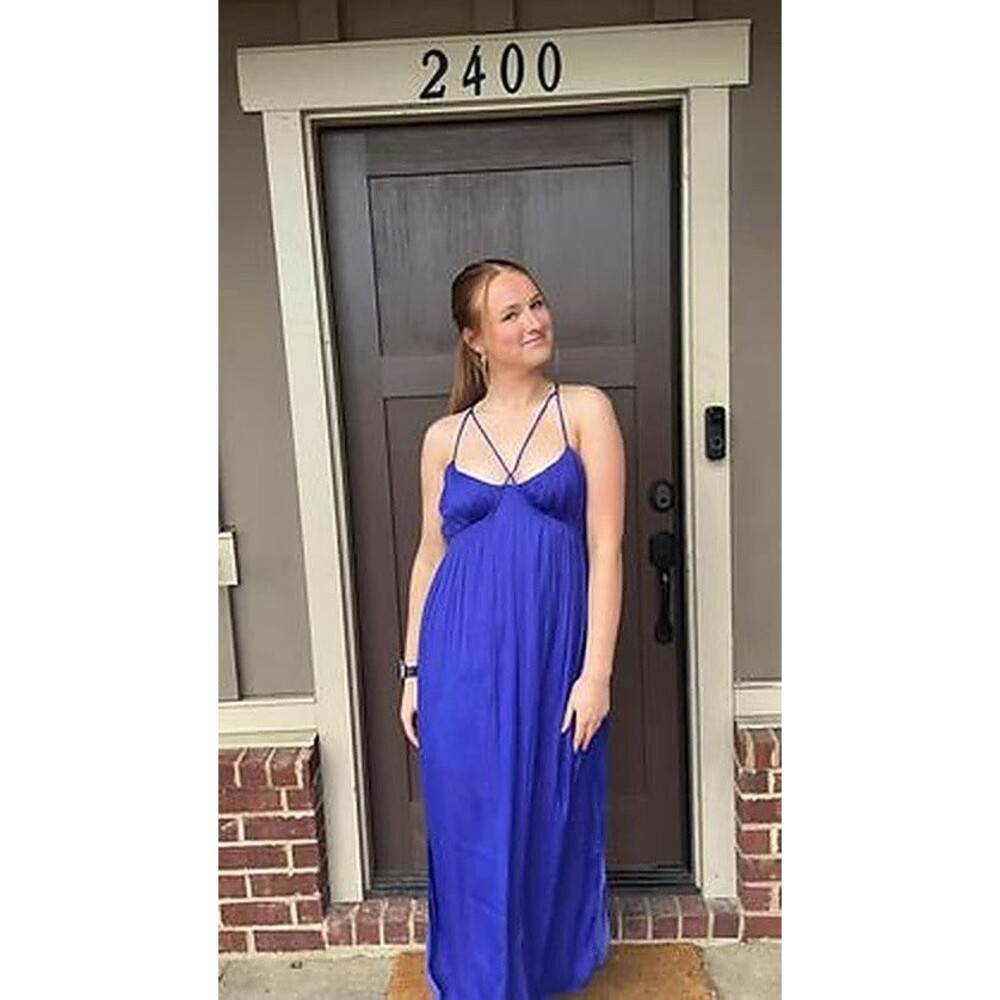 by Anthropologie Halter Side-Slit Maxi Dress Blue Size SMALL Strappy